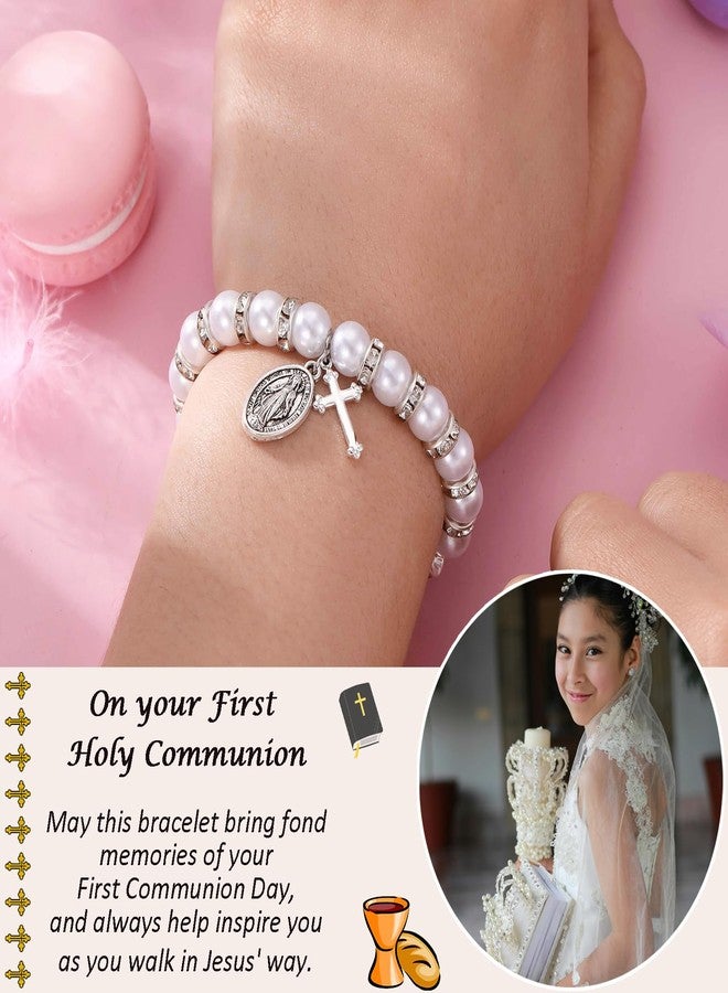 Korotho First Communion Bracelet Gifts for Her Catholic, First 1st Holy Communion Pearl Baptism Bracelets for Women Religious Gift Christening Communion Jewelry Card Favor for Goddaughter (FCPearl) - Image 5